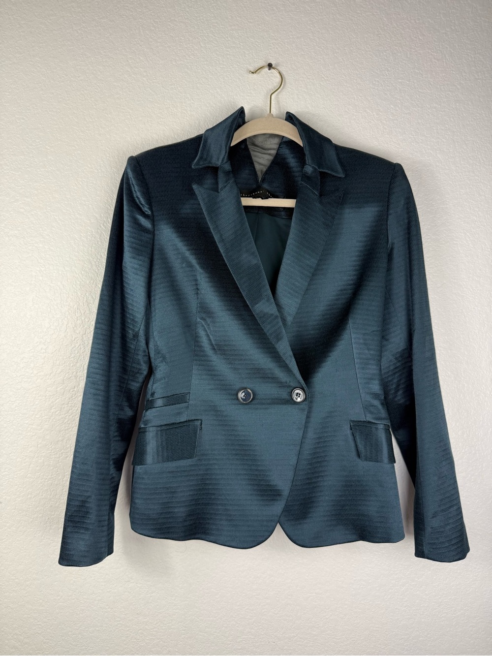Theyskens Theory Womens Tux Blazer Jacket Teal Double Breasted size 0